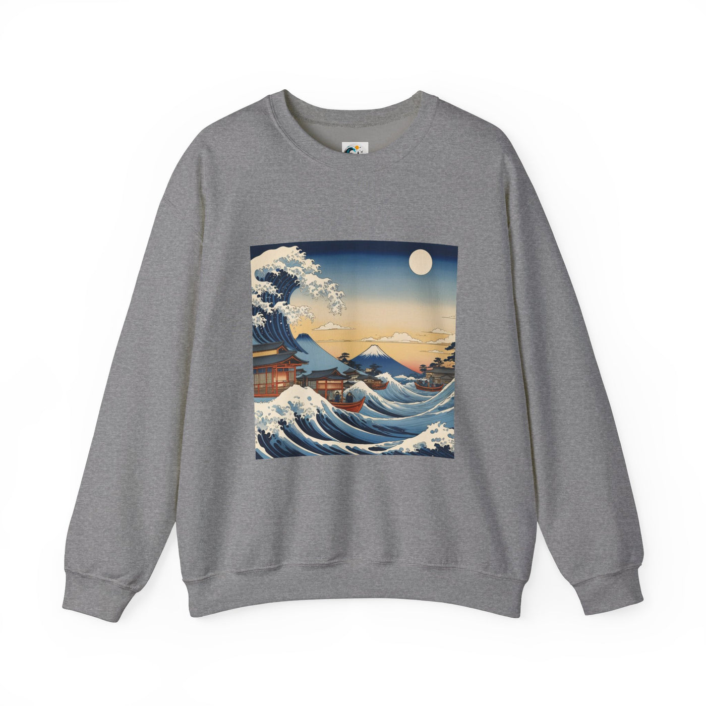 Sudadera sin capucha en gris claro de la Gran Ola Japonesa