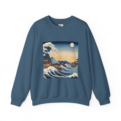 sudadera sin capucha en azul petroleo con diseño de la gran ola japonesa