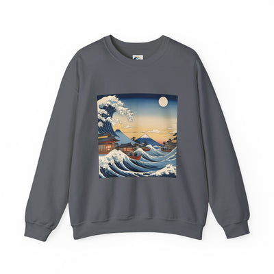 Sudadera sin capucha color gris perla con diseño de la gran ola japonesa
