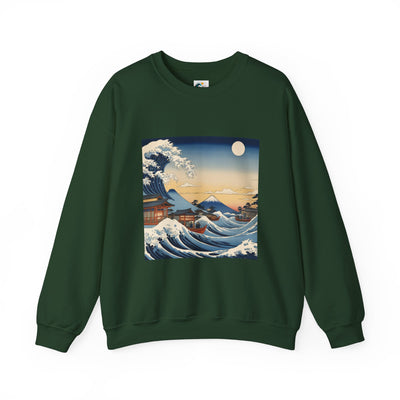 Sudadera sin capucha en verde botella de la Gran Ola Japonesa
