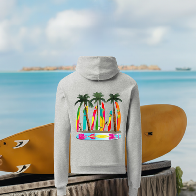 Sudadera Champion, con capucha unisex y diseño trasero de  tablas de surf pop art