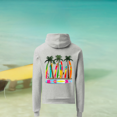Sudadera Champion, con capucha unisex y diseño trasero de  tablas de surf pop art