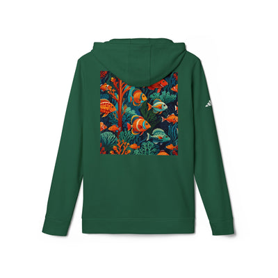 adidas green hoodie coral & tropical fish design