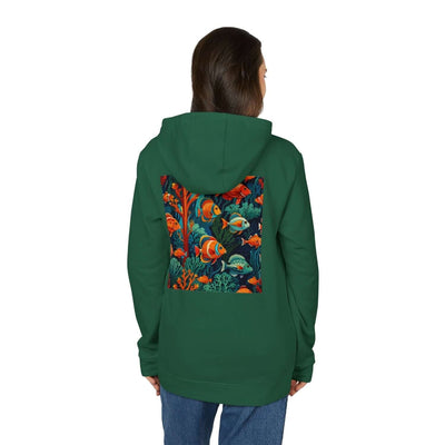 woman wearing a green sustainable Adiidas hoodie customized by Vexora Apparel