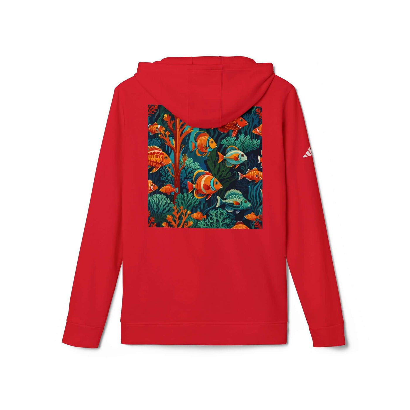 Red Adidas Hoodie customized with Corals and tropical fish