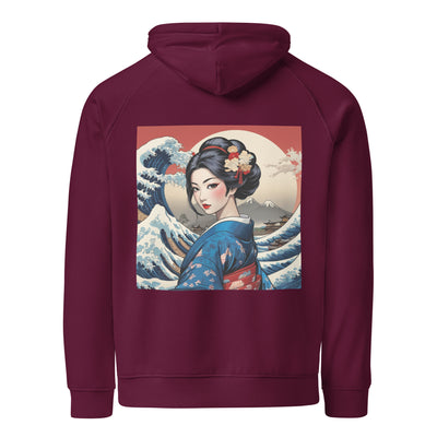 Geisha-organic-hoodie-burgundy-back-design
