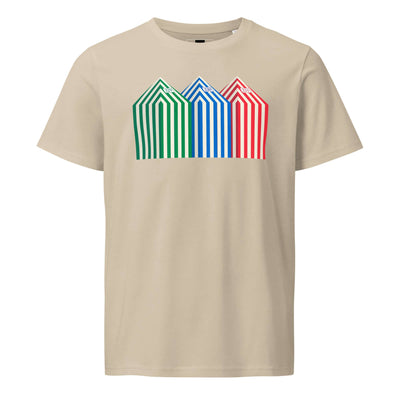 dust-organic-cotton-t-shirt- beach-cabins-Zarautz-front