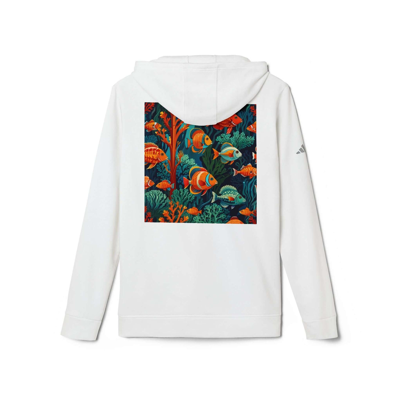 white adidas hoodie customized with corals and tropical fish